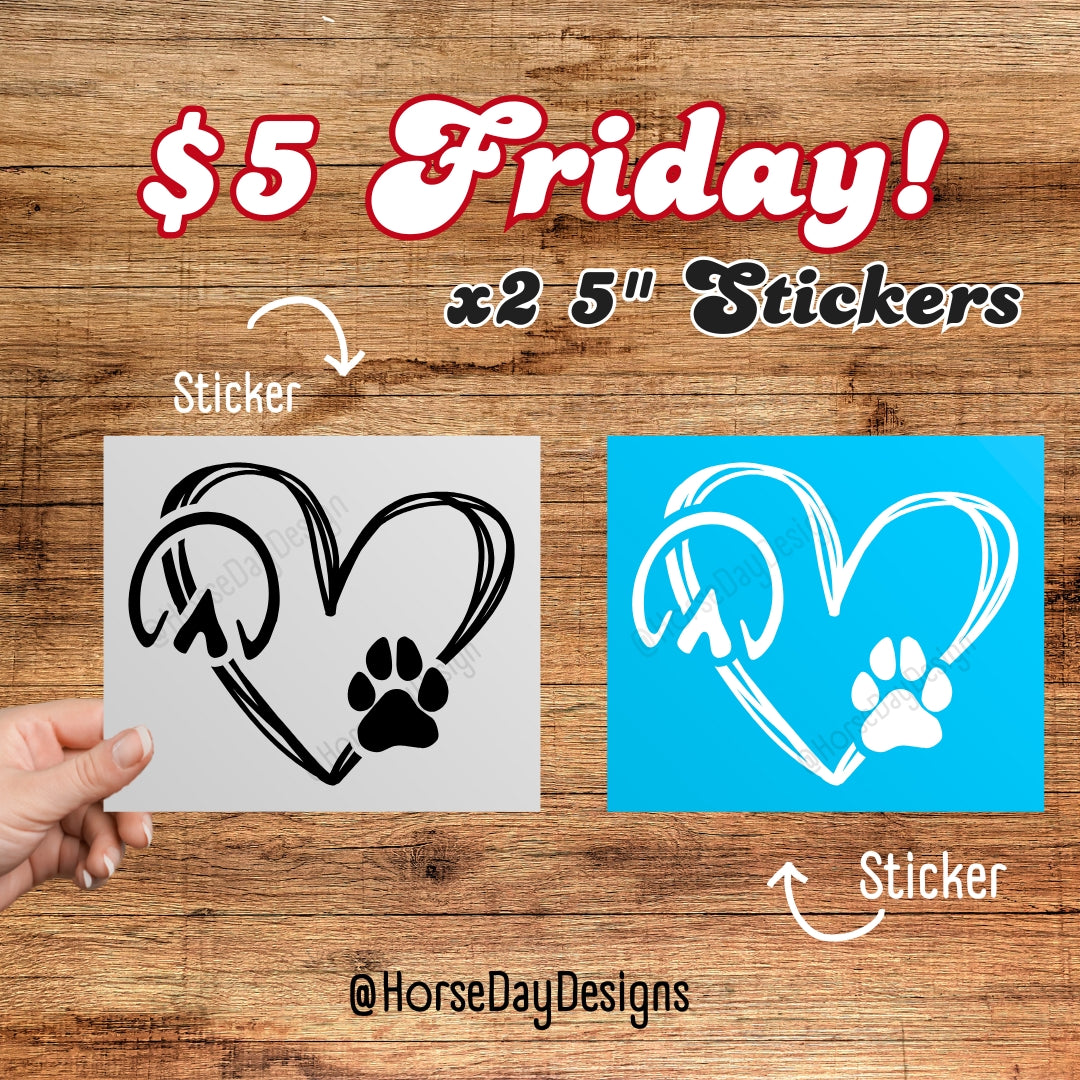 2 Hoofprint Paw Print heart Horse Stickers