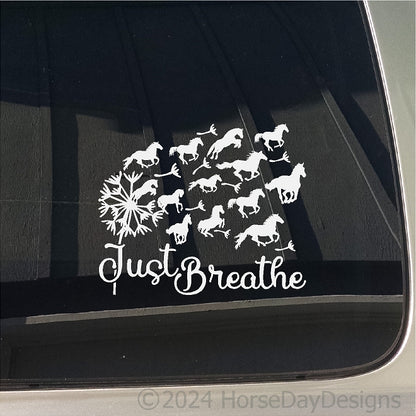 Just breathe horse sticker, white horse window decal