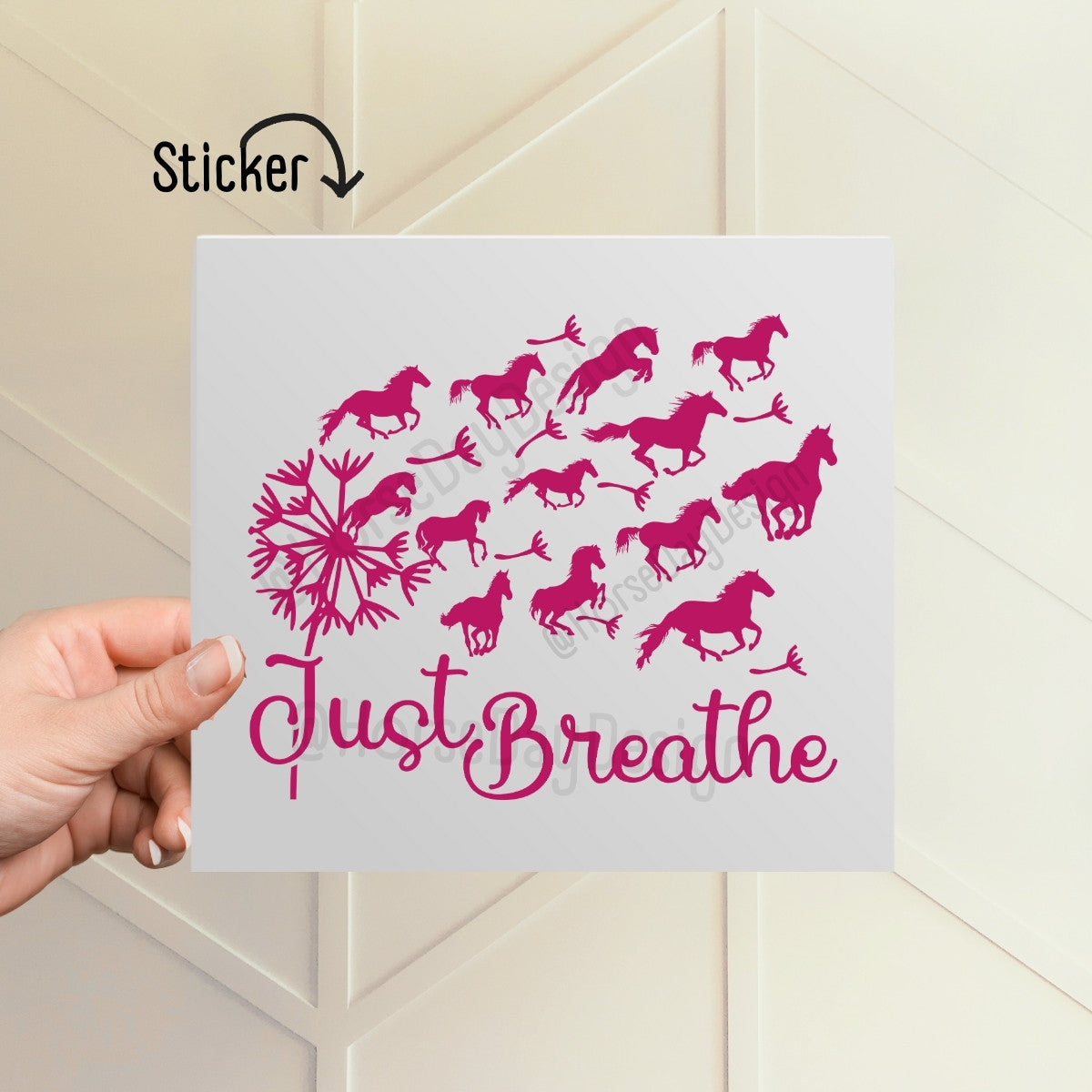 Just Breathe horse sticker in pink