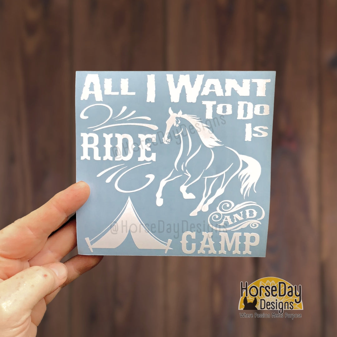 6" horse sticker ride and camp in white