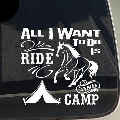 Ride and camp horse sticker for trail riders and horse camping decals