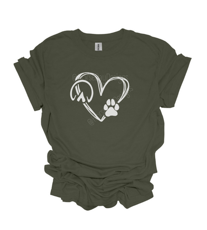 green hoof and pawprint heart horse t shirt