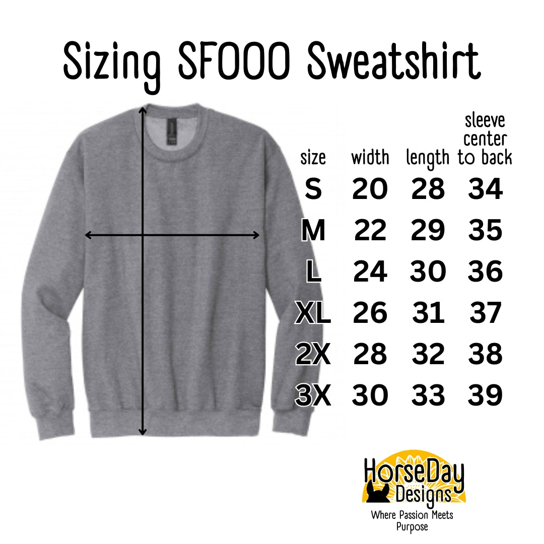 horse sweatshirt sizing chart