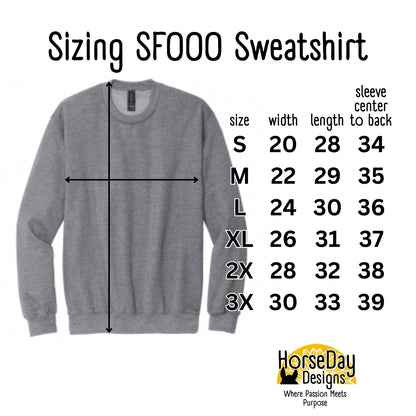 horse sweatshirt sizing chart