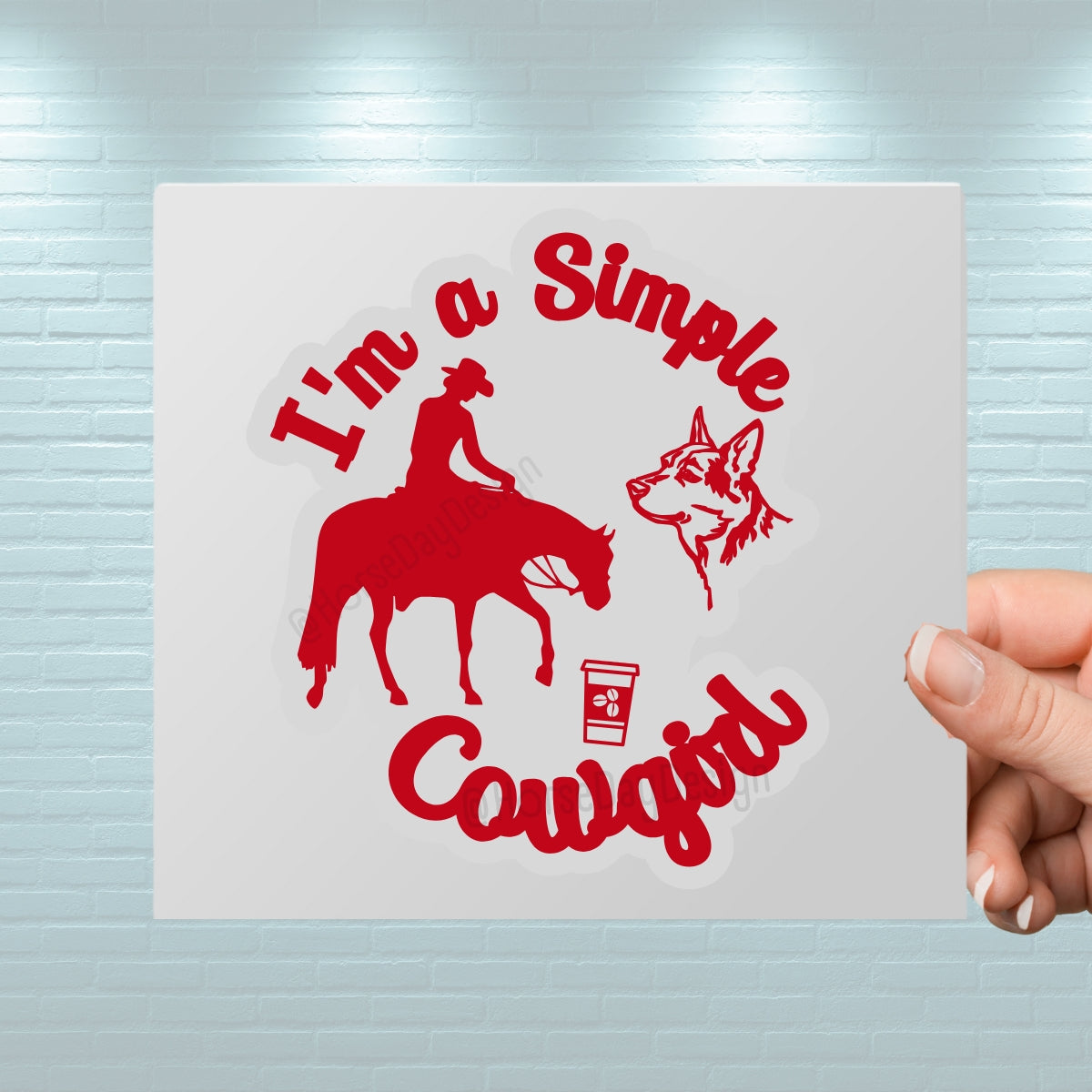 Simple cowgirl Horse sticker in red